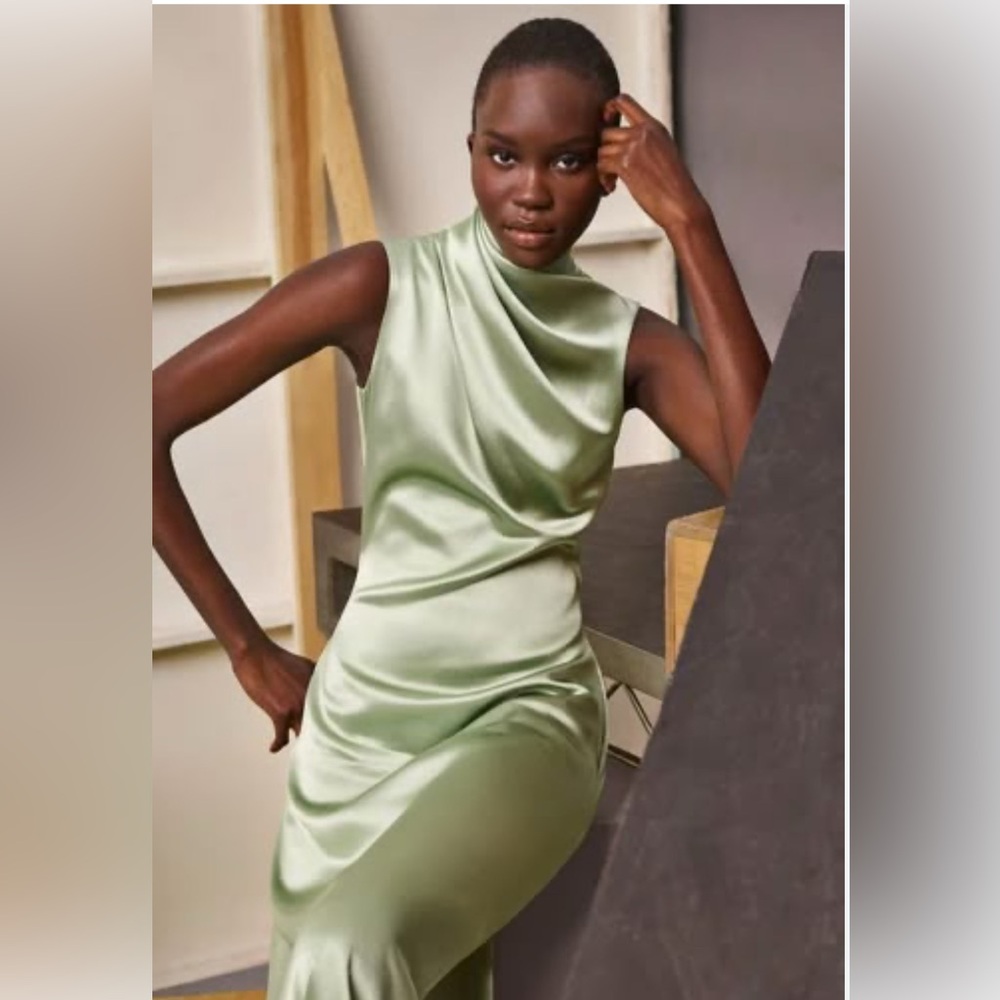 Brandon Maxwell Elegant Green Satin Dress size 6